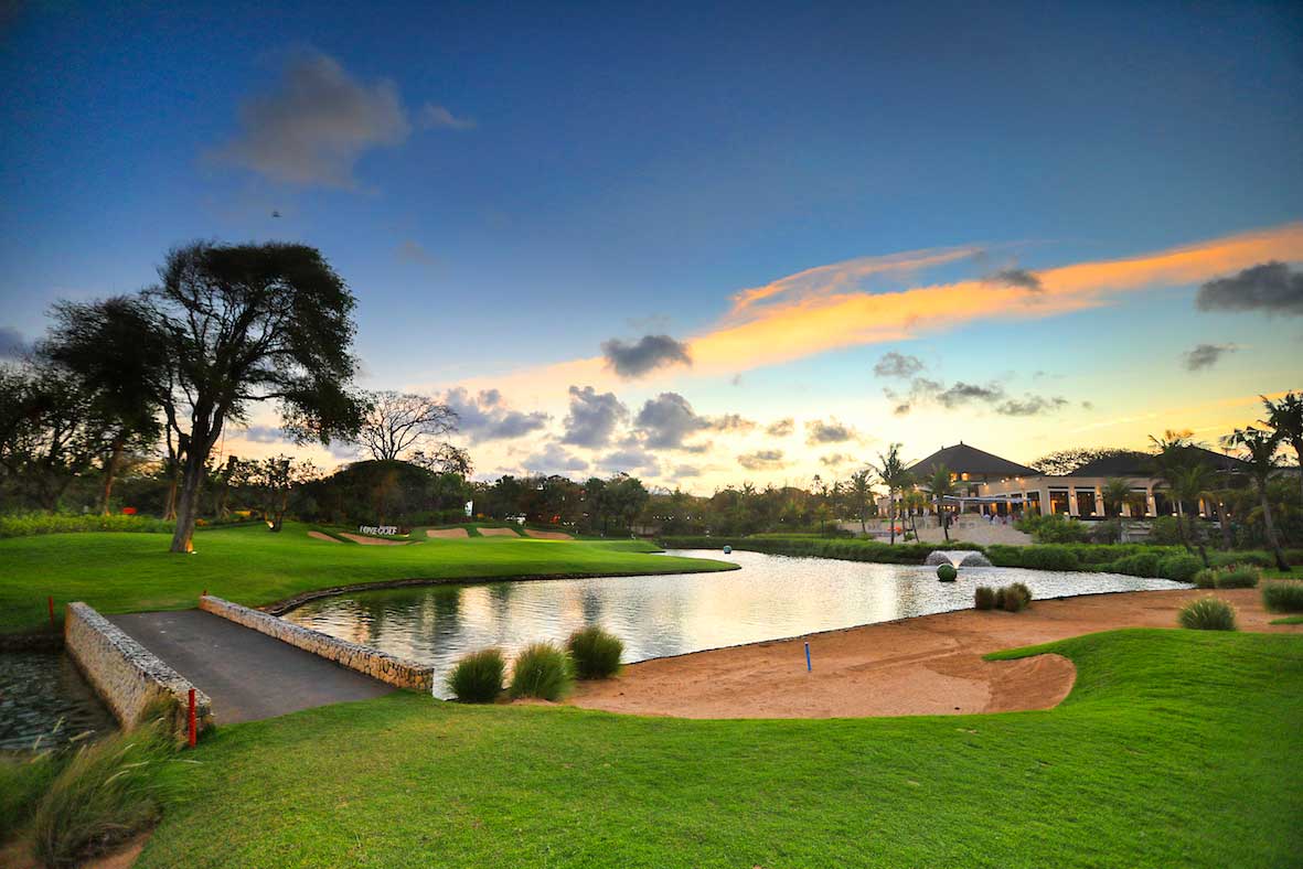Fairway at a Bali golf course with tropical surrounds